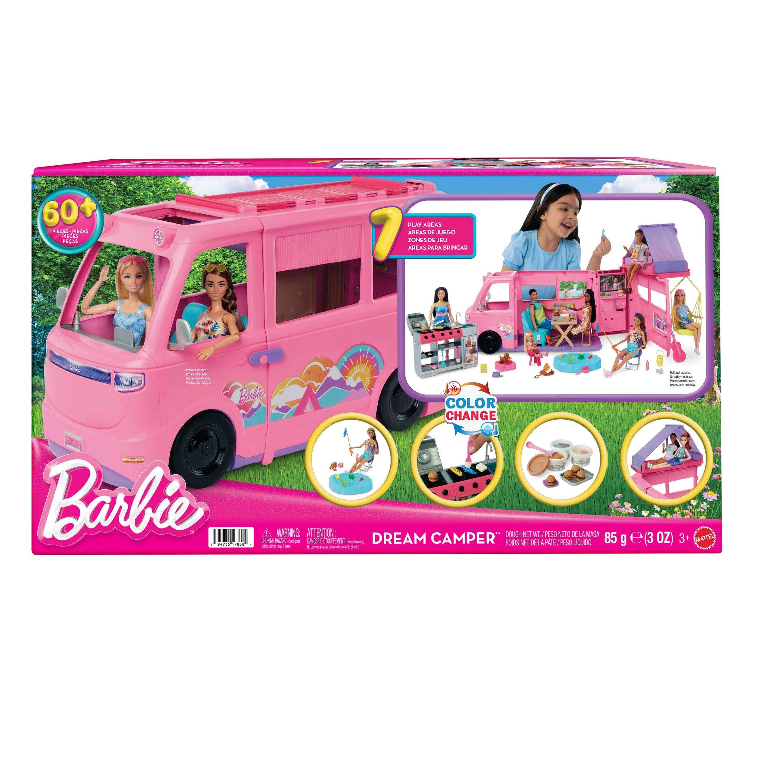 Barbie Dream Camper Toy Vehicle Playset with 60 Accessories, Ages 3+ Back_Flat