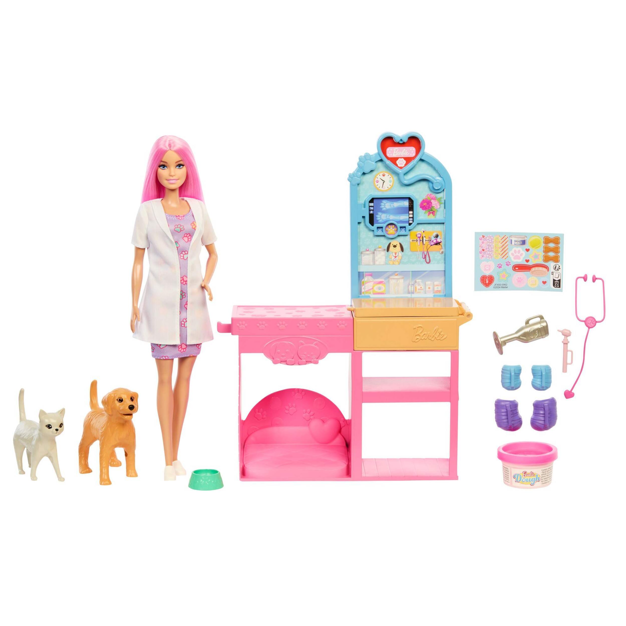 Barbie Fast Cast Veterinarian Clinic Playset with Doll & 10+ Accessories, Ages 4+ Front_Flat