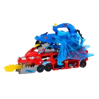 Hot Wheels Ultimate Dual Dragon City Hauler Transporter, Includes 2 1:64 Die-Cast Toy Vehicles, Ages 3+ Front_Angled_Left