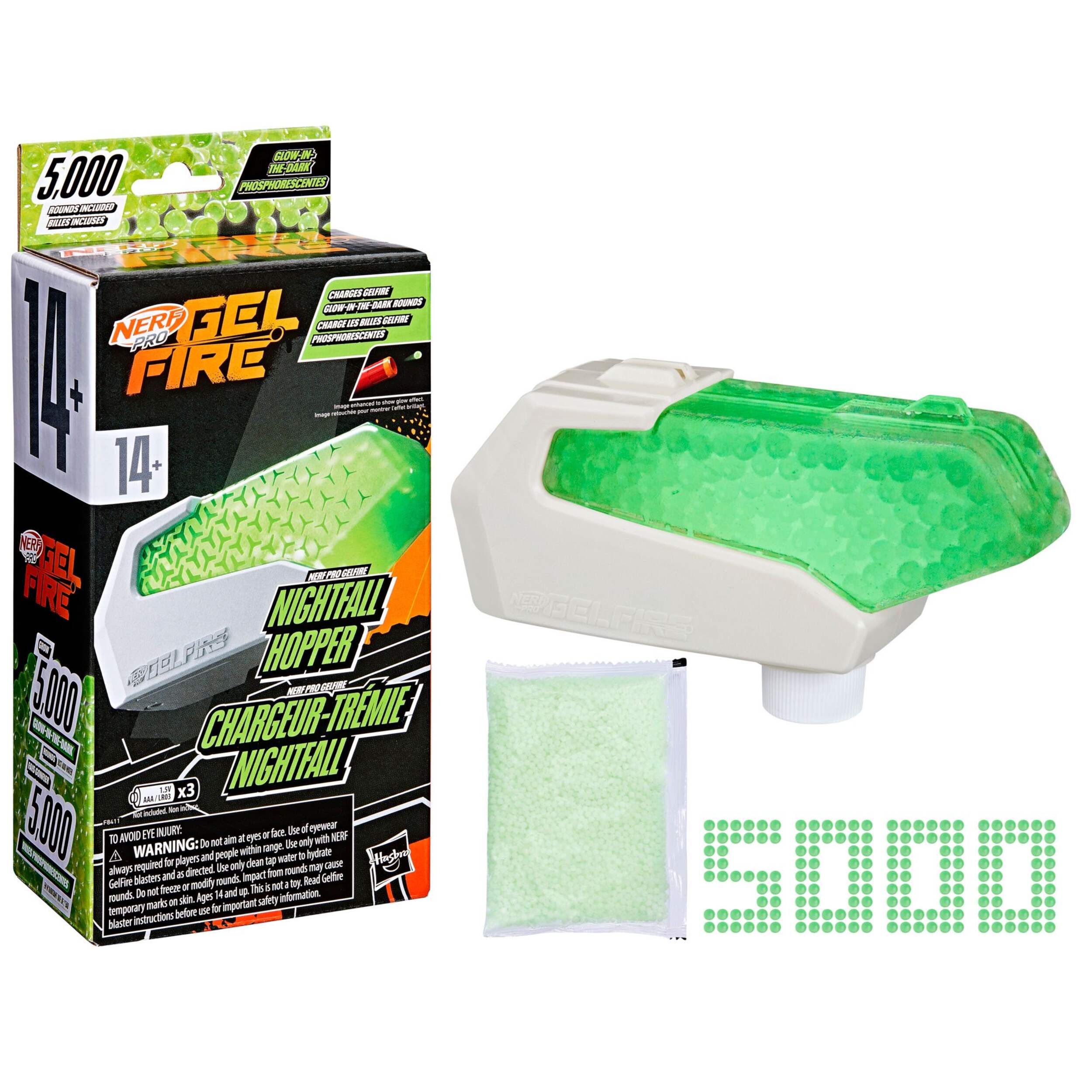 Nerf Pro Gelfire Glow In The Dark Nightfall Hopper with 5000 Gelfire Rounds Composite_or_Mixed