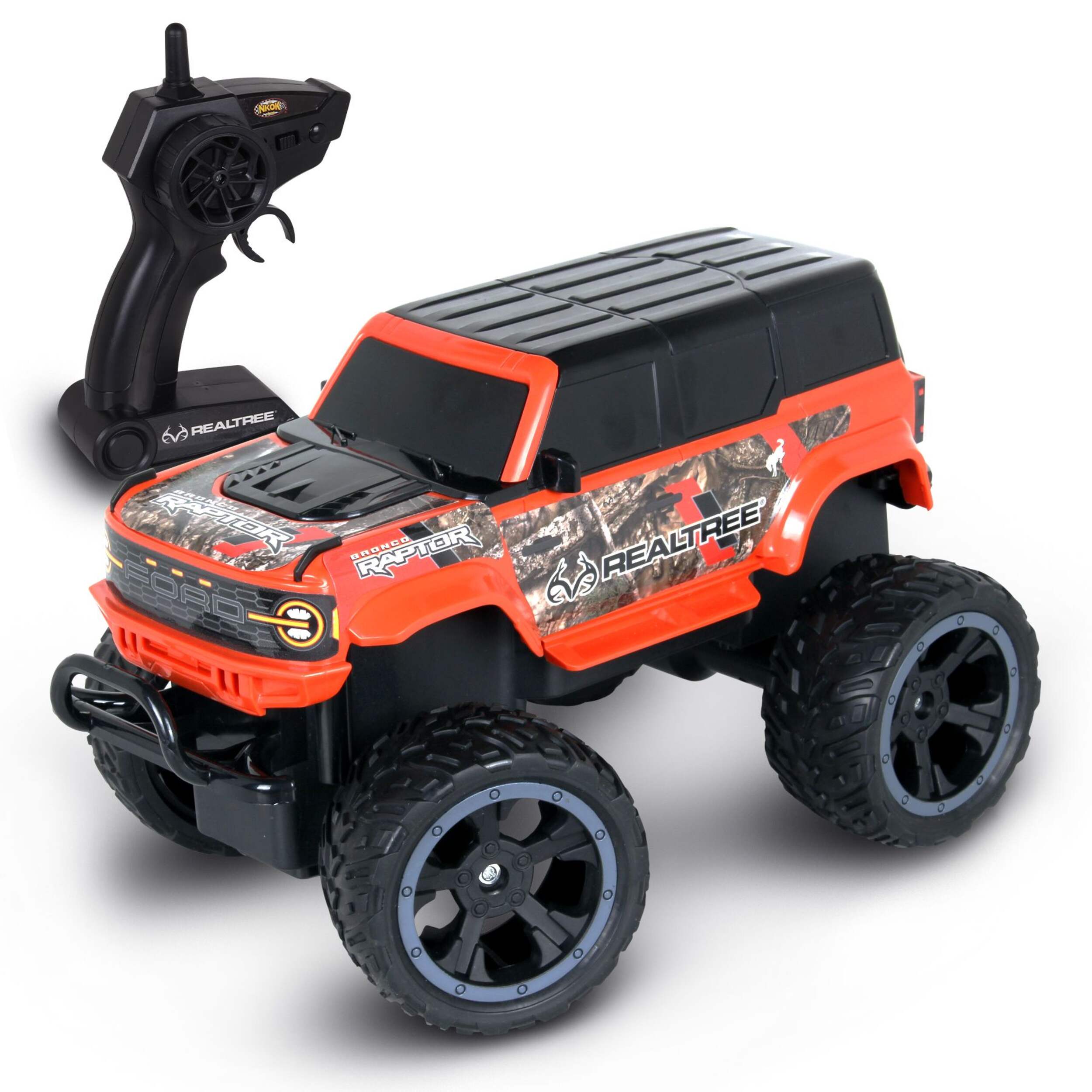 Realtree Ford Bronco Orange Raptor RC Car, 100-ft Range Front_Angled_Left