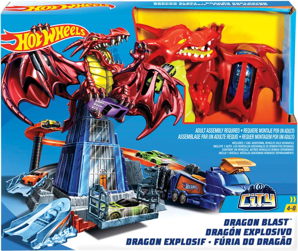 Toy Race Track Car Mattel Play Hot Wheels Dragon Blast Play Set 18 Cars Ages 4 