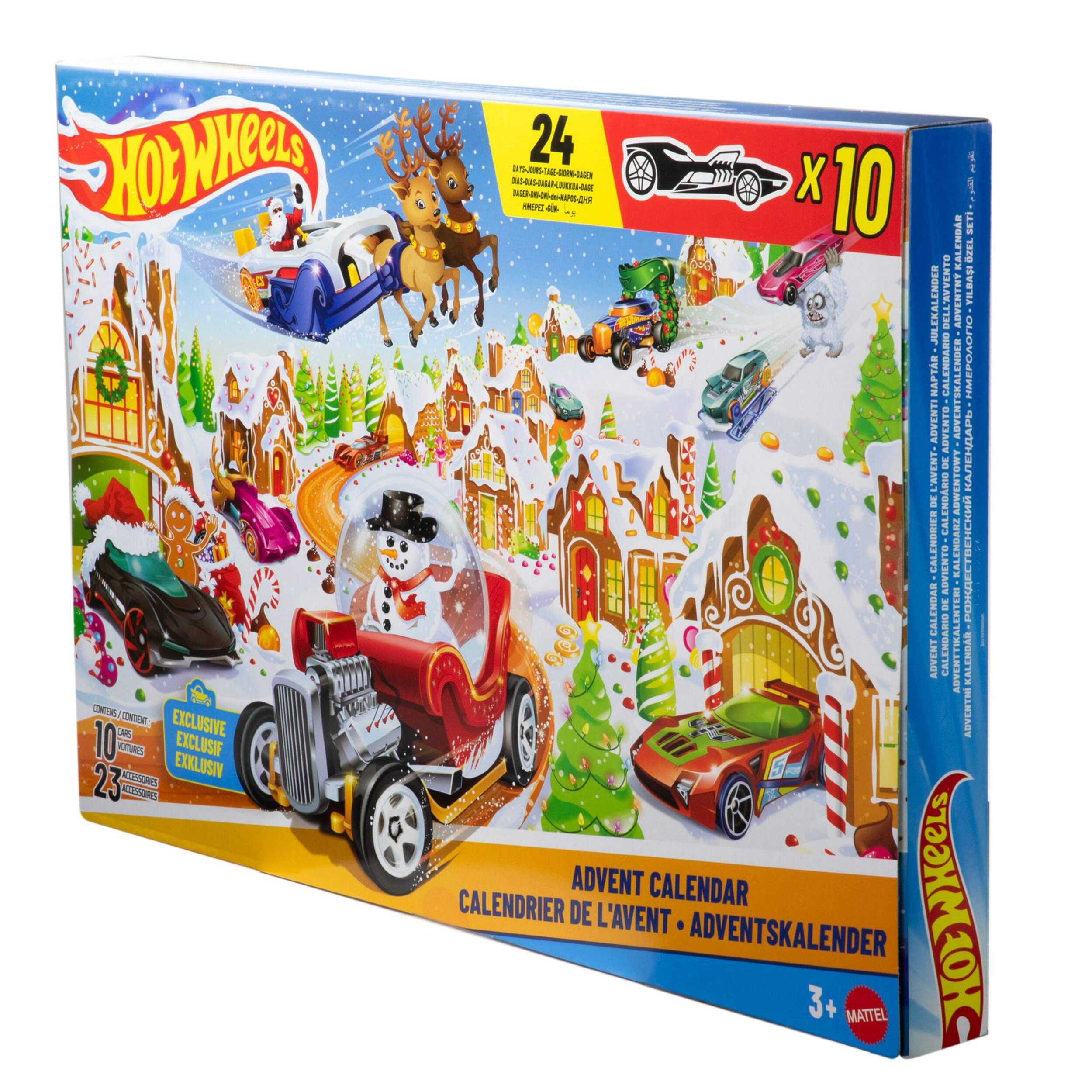 Hot Wheels 2025 24-Day Advent Calendar with Cars & Accessories, Ages 3+ Front_Angled_Left