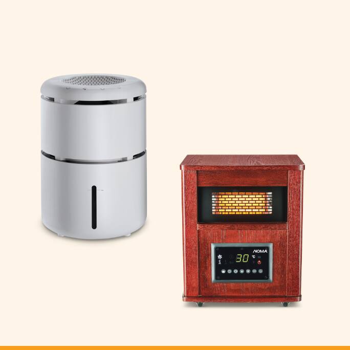 Humidificateur à évaporation NOMA, 4 L  Radiateur à infrarouges NOMA dans un boîtier en bois