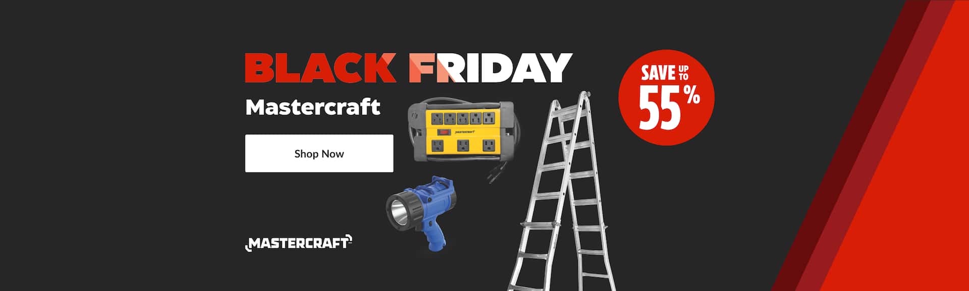 Mastercraft 8 outlet contractor power bar  Mastercraft 180-Lumen Waterproof Spotlight  Mastercraft Multi-task Ladder, 21-ft 