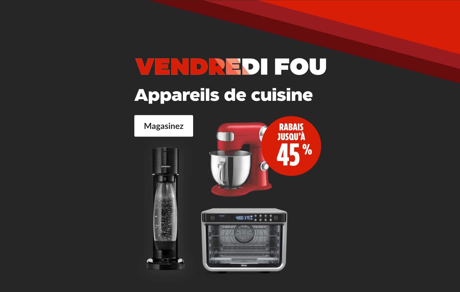 "Batteur sur socle Precision Master Cuisinart, 5,5 pintes  Machine à eau pétillante SodaStream Gaia  Four à friture à air 10-en-1 Ninja Foodi XL Pro"