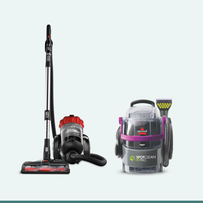 A Hoover WindTunnel Multi-Cyclonic Bagless Canister Vacuum  A Bissell SpotClean Pet Pro Cleaner
