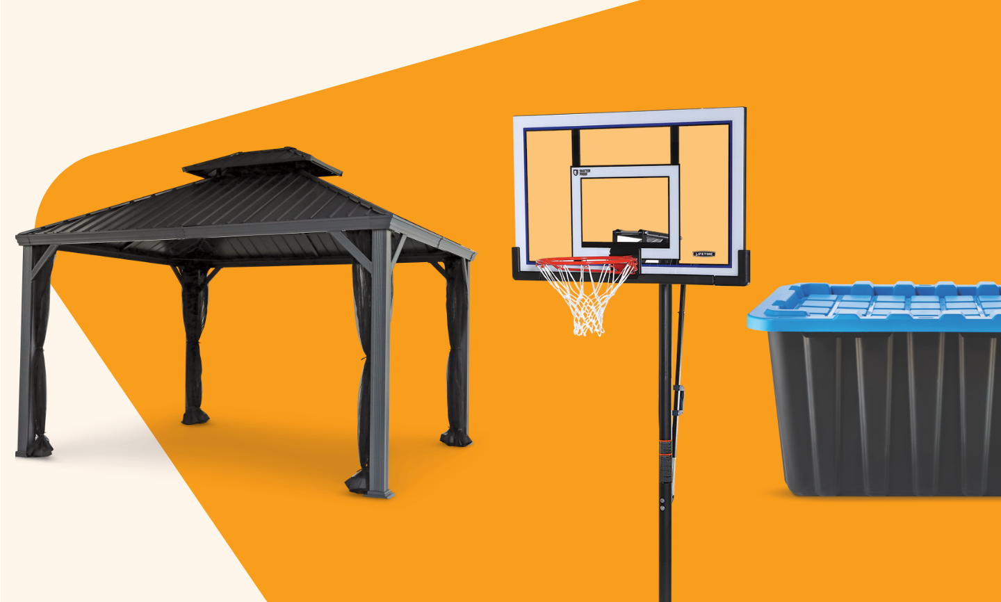CANVAS Skyline Double-Tier Gazebo  Lifetime Adjustable Polycarbonate Portable Basketball Net, 52-in  Mastercraft Storage Box, 102-L