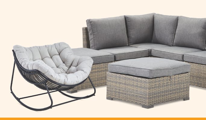 CANVAS Sydney Patio Egg Swing  CANVAS Cove Patio Rocking Chair  CANVAS Bala Patio Sectional Set 