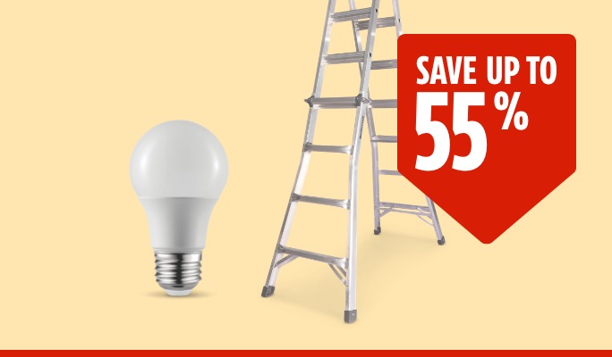 Mastercraft Grade 1A Multi-Task Ladder, 17-ft  NOMA A19 60W LED Light Bulbs, 8-pk