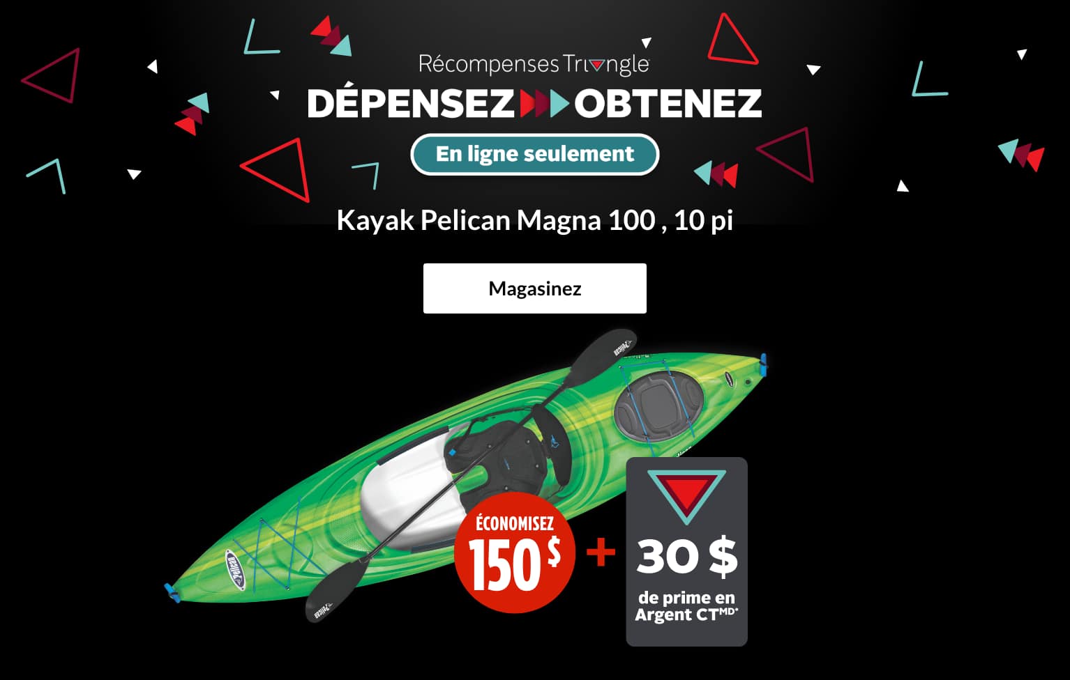 Kayak Pelican Magna 100 , 10 pi  ÉCONOMISEZ 150 $ + GAGNEZ une prime de 30 $ en Argent CT