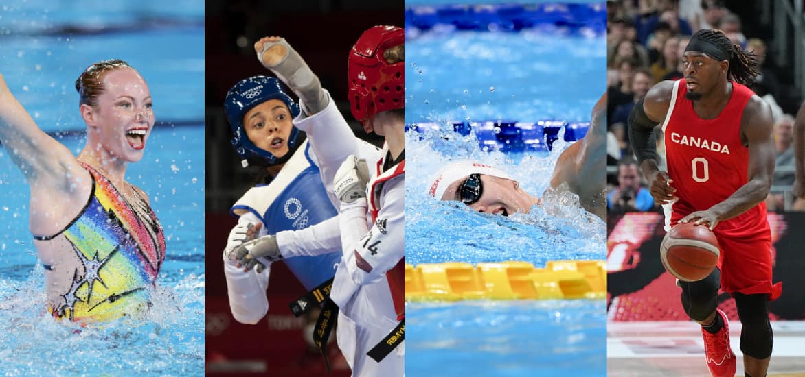 Quatre athlètes olympiques canadiens en action.