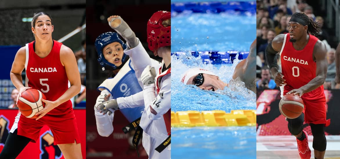 Four Canadian Olympic athletes in action.