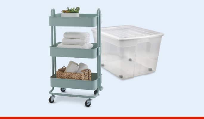 type A Momentum Steel 3-Tier Utility Cart  type A Clear Storage Tote with Wheels