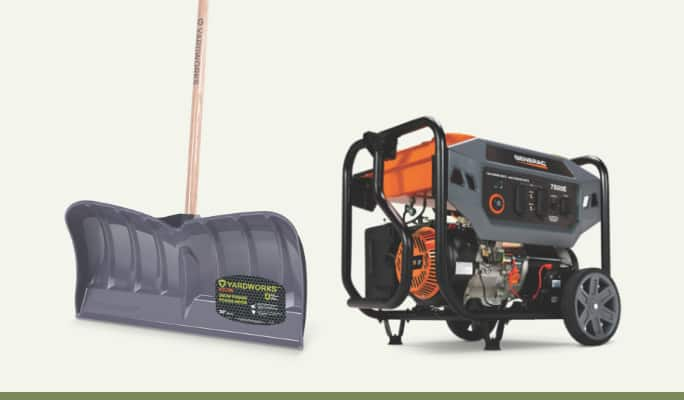 Yardworks XL Snow Shovel/Pusher  Generac 7500/9400 Watt Open Frame Portable Generator