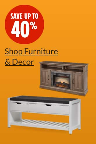 Save up to 40%  CANVAS Overbrook Entryway Bench  CANVAS Abbotsford Media Console Fireplace, 60-in