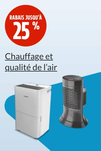 Rabais jusqu’à 25 %  Déshumidificateur NOMA iQ, 50 pintes  Radiateur céramique mini-tour Honeywell