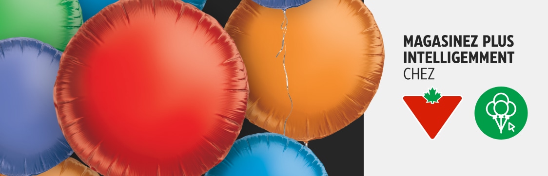 Grappe de ballons multicolores.