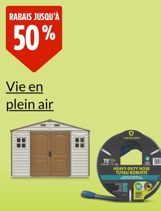 Rabais jusqu’à 50 %.  Remise Duramax Woodside, 10,5 x 8 pi  Tuyau d’arrosage robuste Yardworks Dry Seal, 75 pi