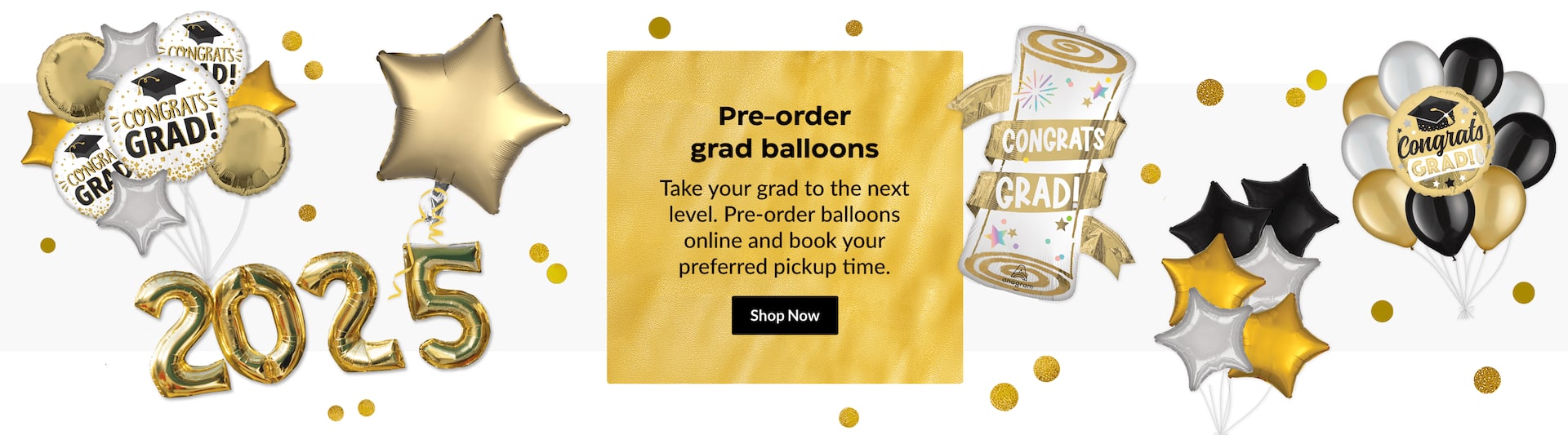 Shop grad balloons and party supplies now.