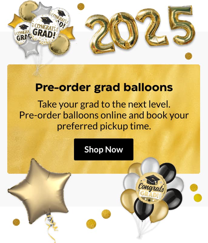Shop grad balloons and party supplies now.