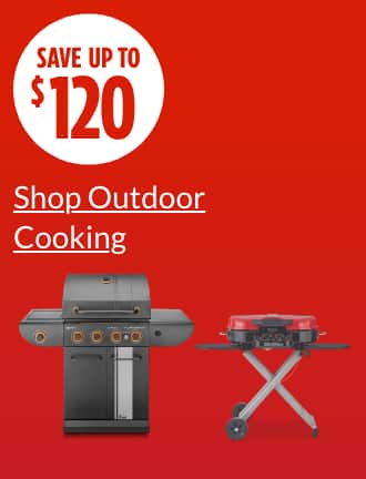 Save up to $120.  MASTER Chef Grill Turismo 4-Burner Convertible BBQ  Coleman Roadtrip Portable Stand-Up Propane Grill